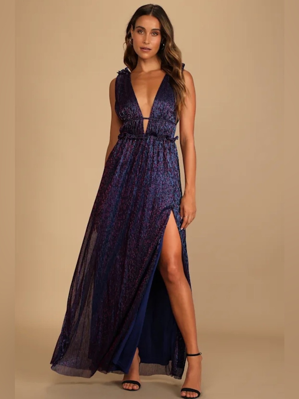 Lulus Spotlight Metallic Maxi Dress